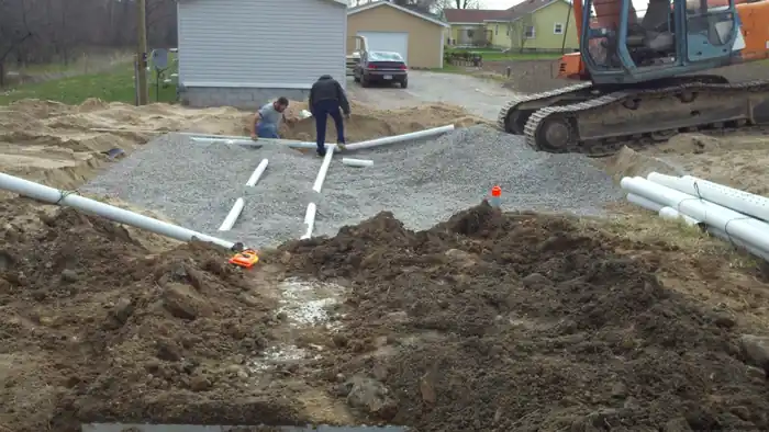 Septic drain field chambers laid on a sand bed