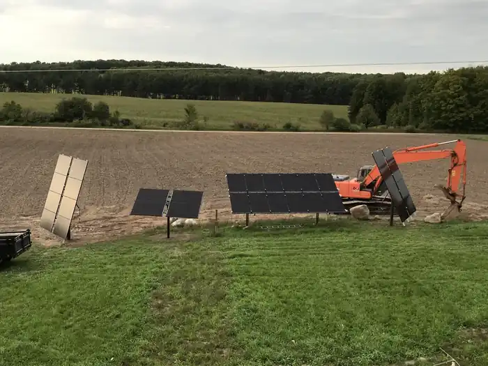 Ground-mounted solar array in a mown field