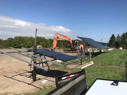 Steel racking posts and rails set in the ground ready for solar panels